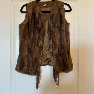Reba Faux Fur Brown Fringe Vest